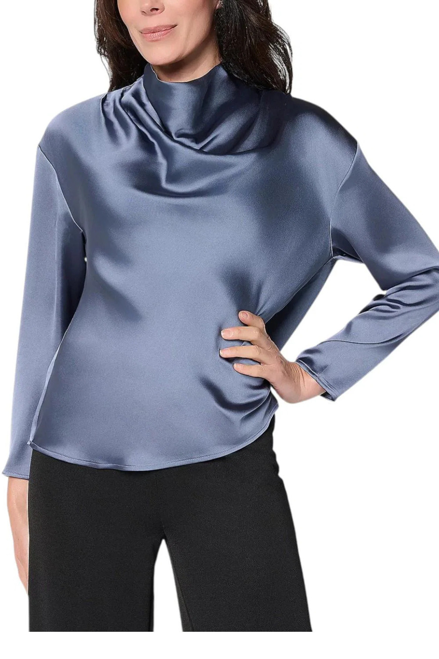 Me by Jennie Garth Women's Rockefeller Cowl Neck Satin Blouse Grisalle - Regular